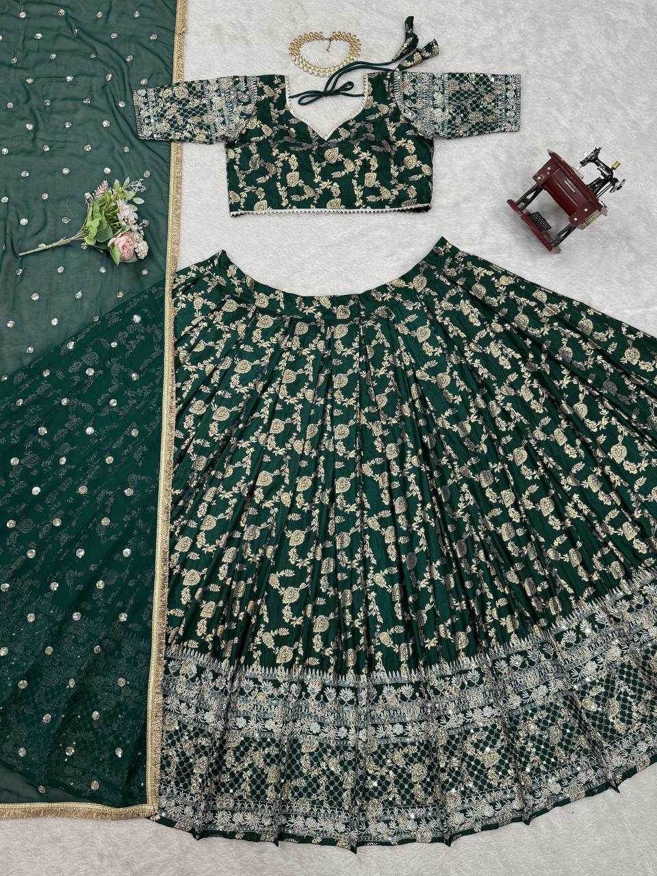 Jacquard Designer Lehenga Choli With Dupatta Sequins - MYLUXURY LANE ENTERPRISE